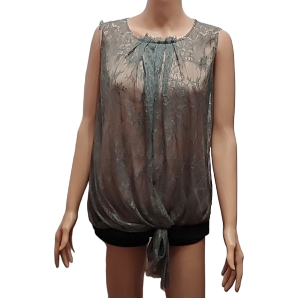 HOSS Intropia Green/Mauve Sleeveless Tie Front Top Blouse Size‎ 40  USA 8